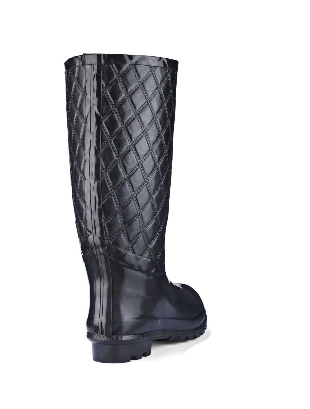 Miss Paris Black Quilted Wellies (wide calf), view 2