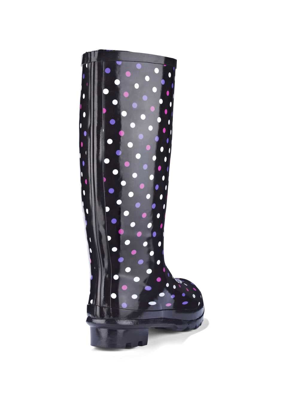 Miss Polka Black with Multi Dots Wellies (wide calf), view 2