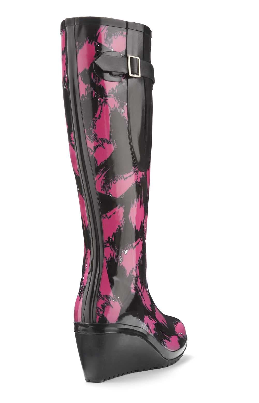 Wedge Welly Black with Pink Splash (SAVVY) Flex (wide calf), view 2
