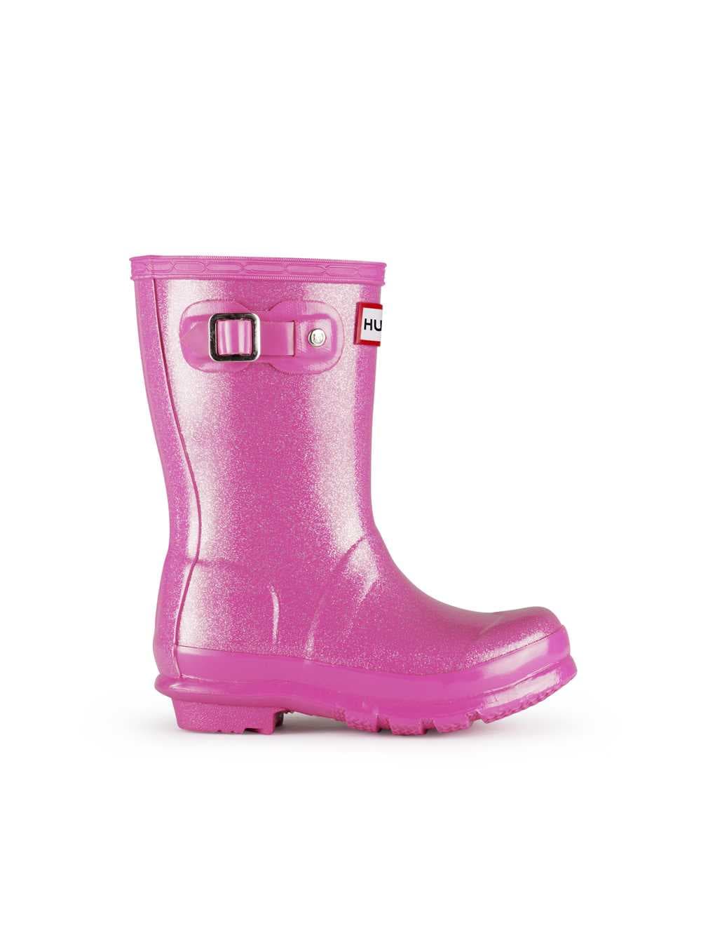 Young Hunter Original Glitter Effect Finish Childrens Wellies in Fuchsia Pink, view 1