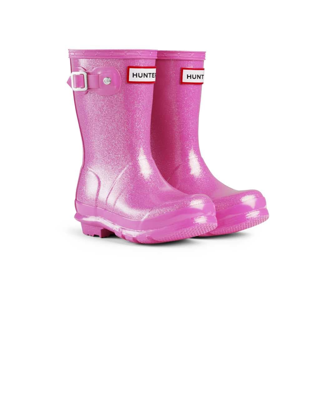 Young Hunter Original Glitter Effect Finish Childrens Wellies in Fuchsia Pink, view 2