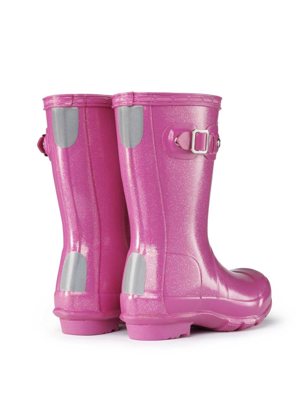 Young Hunter Original Glitter Effect Finish Childrens Wellies in Fuchsia Pink, view 3