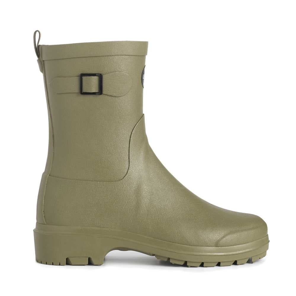 Le Chameau Rubber Ankle Boot with decorative buckle and leather effect finish in Sage Green