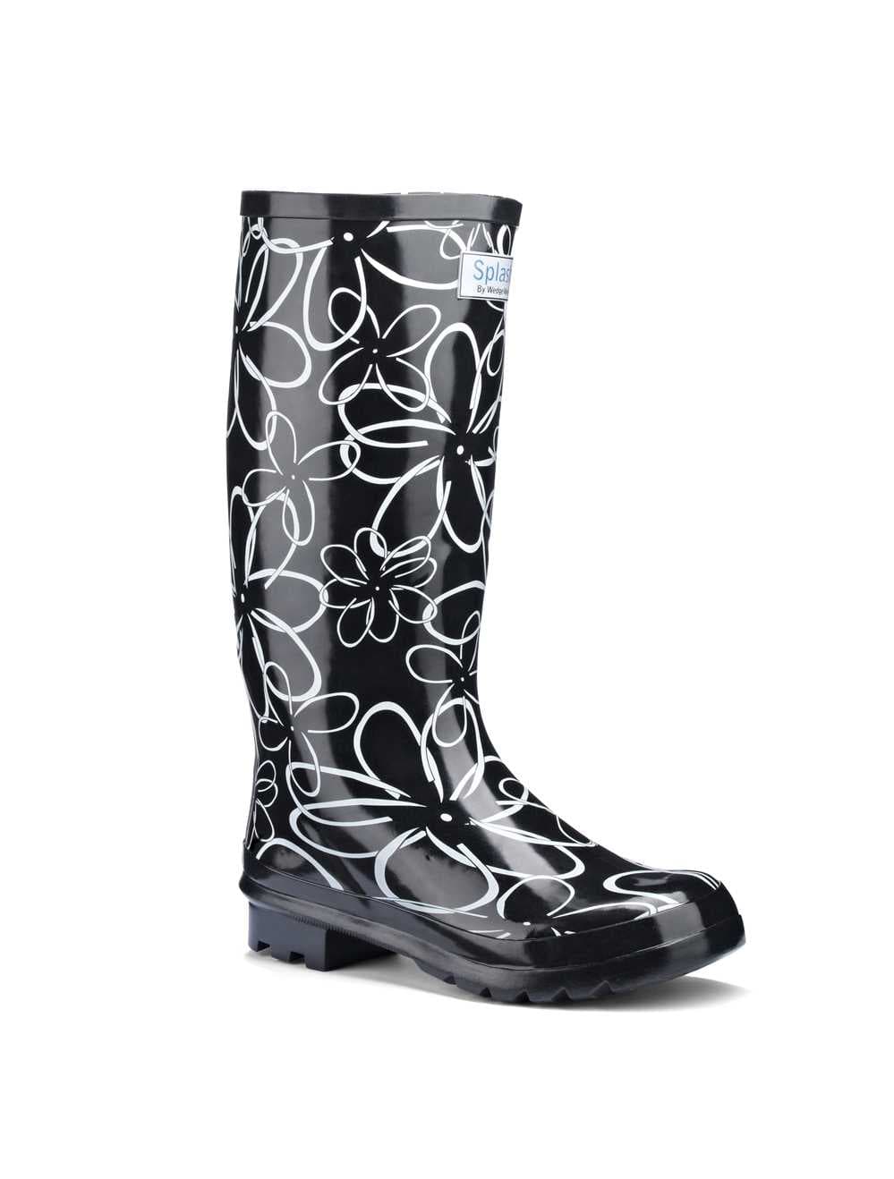 Miss Floral Black and White (wide calf)