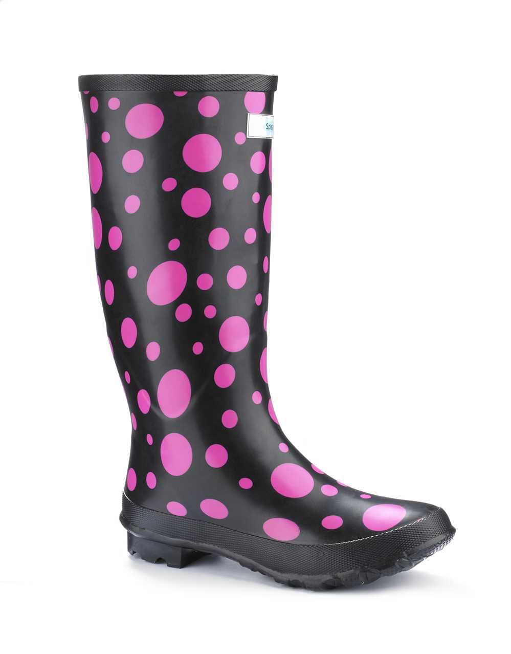 Miss Outgoing Pink Bubbles Wellies (wide calf)