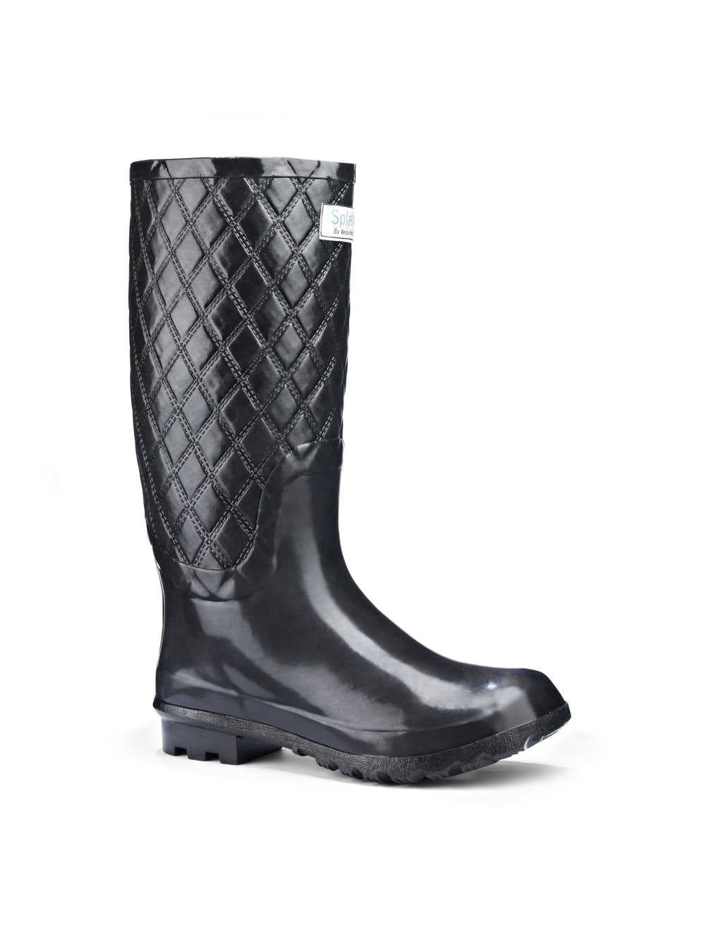 Miss Paris Black Quilted Wellies (wide calf)