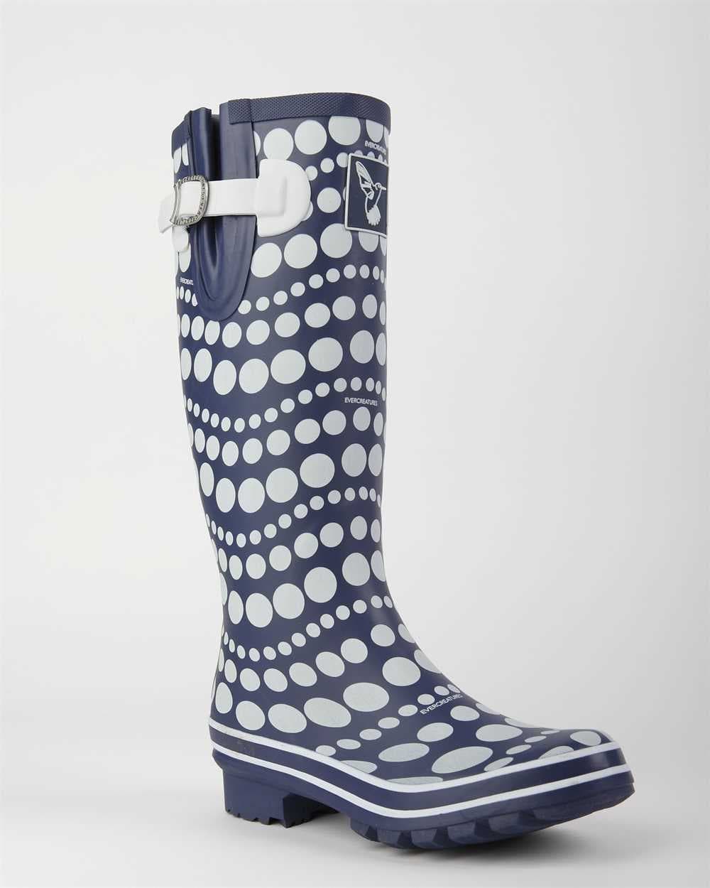 Evercreatures Dancing Dots Navy and White Wellington Boots