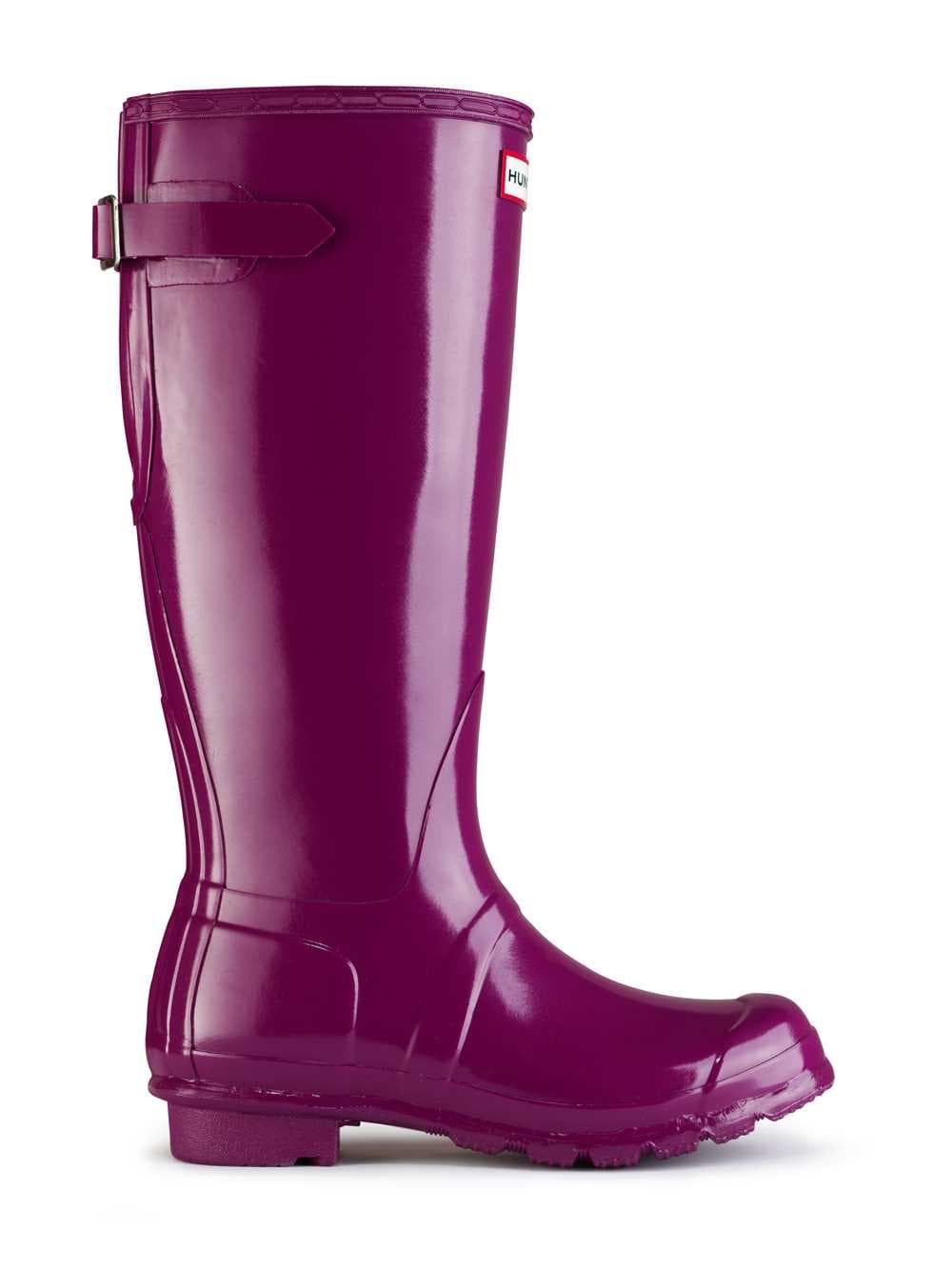 Hunter Original Tall Adjustable Calf Gloss Wellington Boots - Rear (Back) Adjustable in Violet, view 1