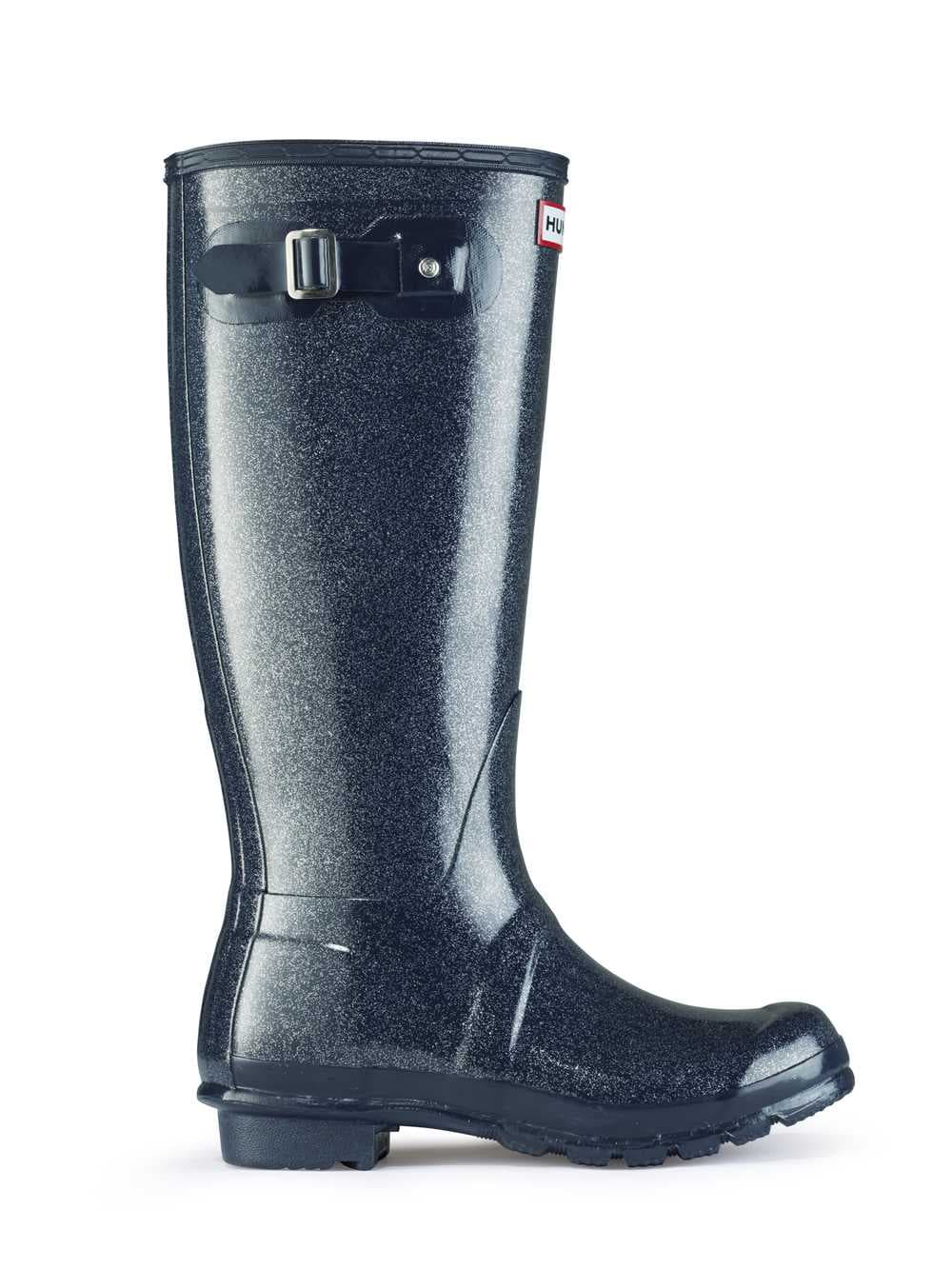 Hunter Original Tall Glitter Wellington Boots in Gloss Navy, view 1