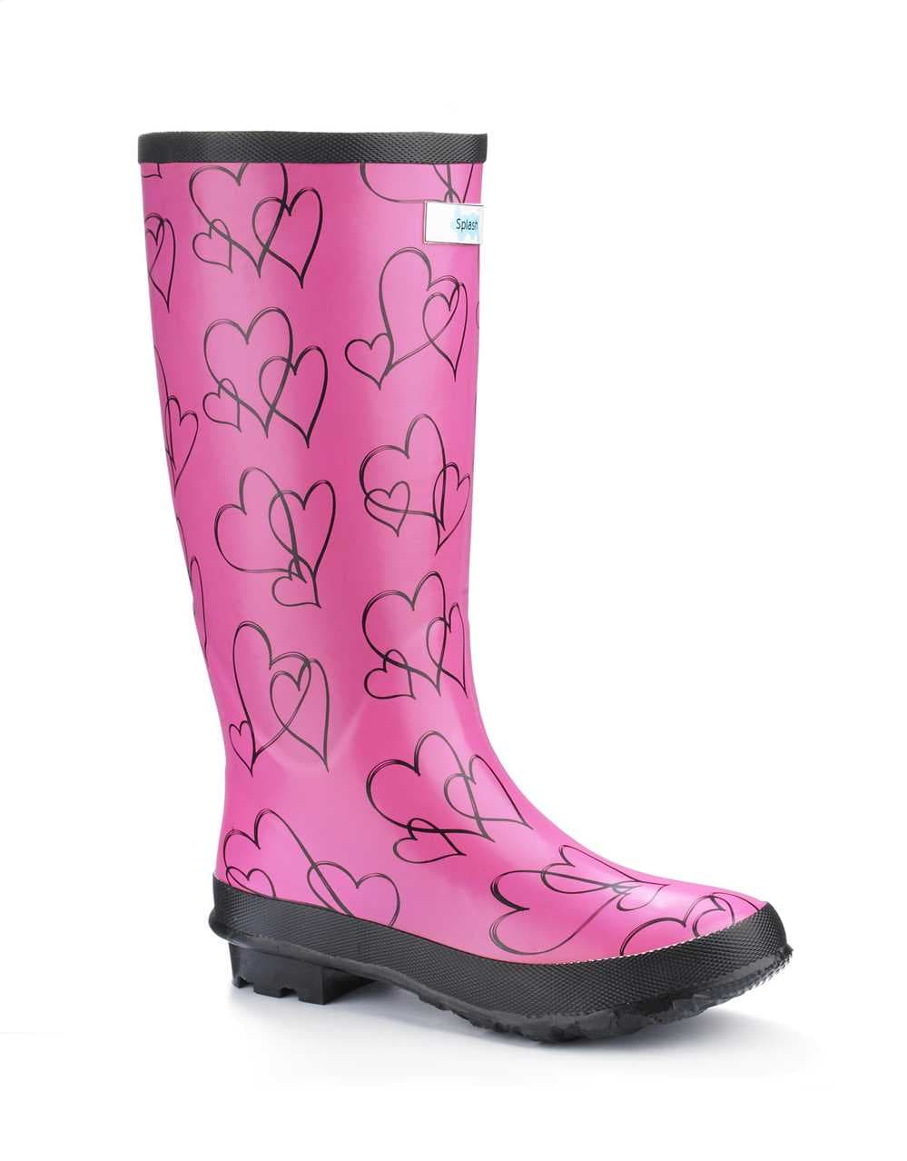 Miss Lovely Pink Hearts Festival Wellies (wide fit)