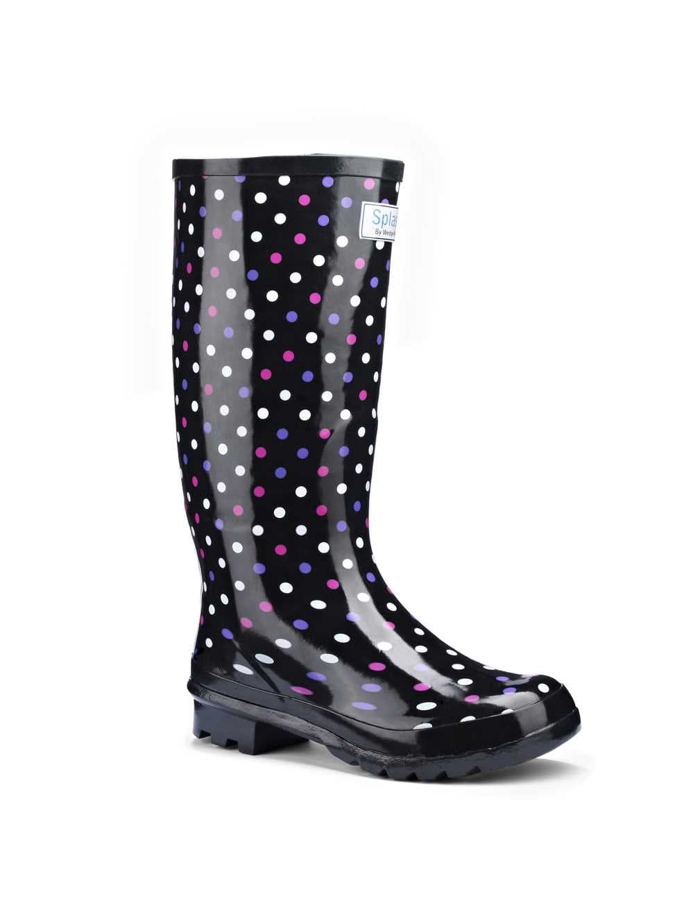 Miss Polka Black with Multi Dots Wellies (wide calf)