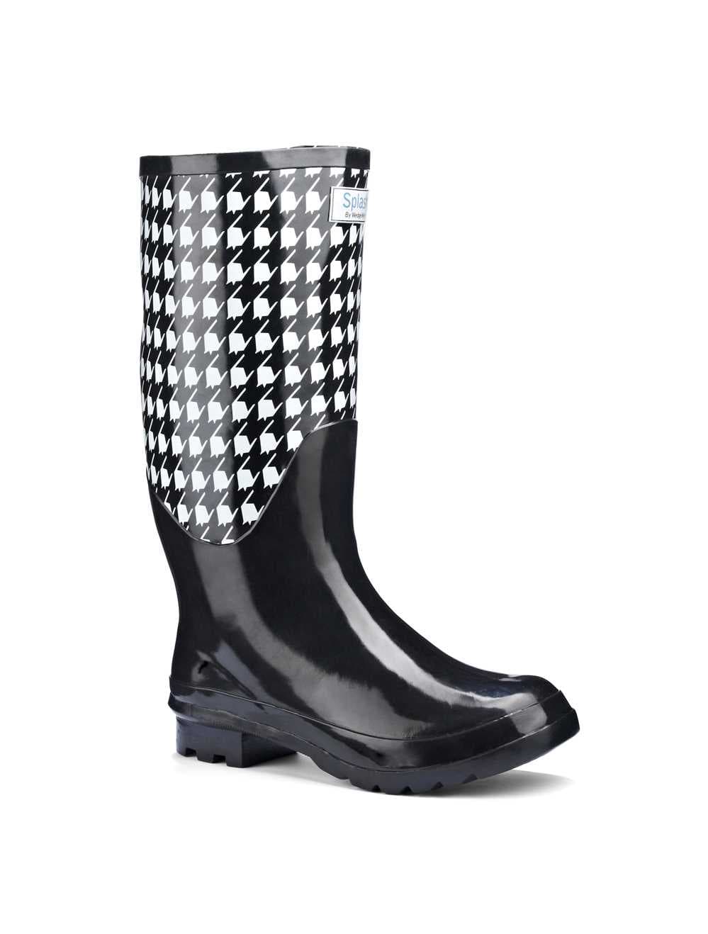 Miss Retro Black and White Wellies (wide calf)