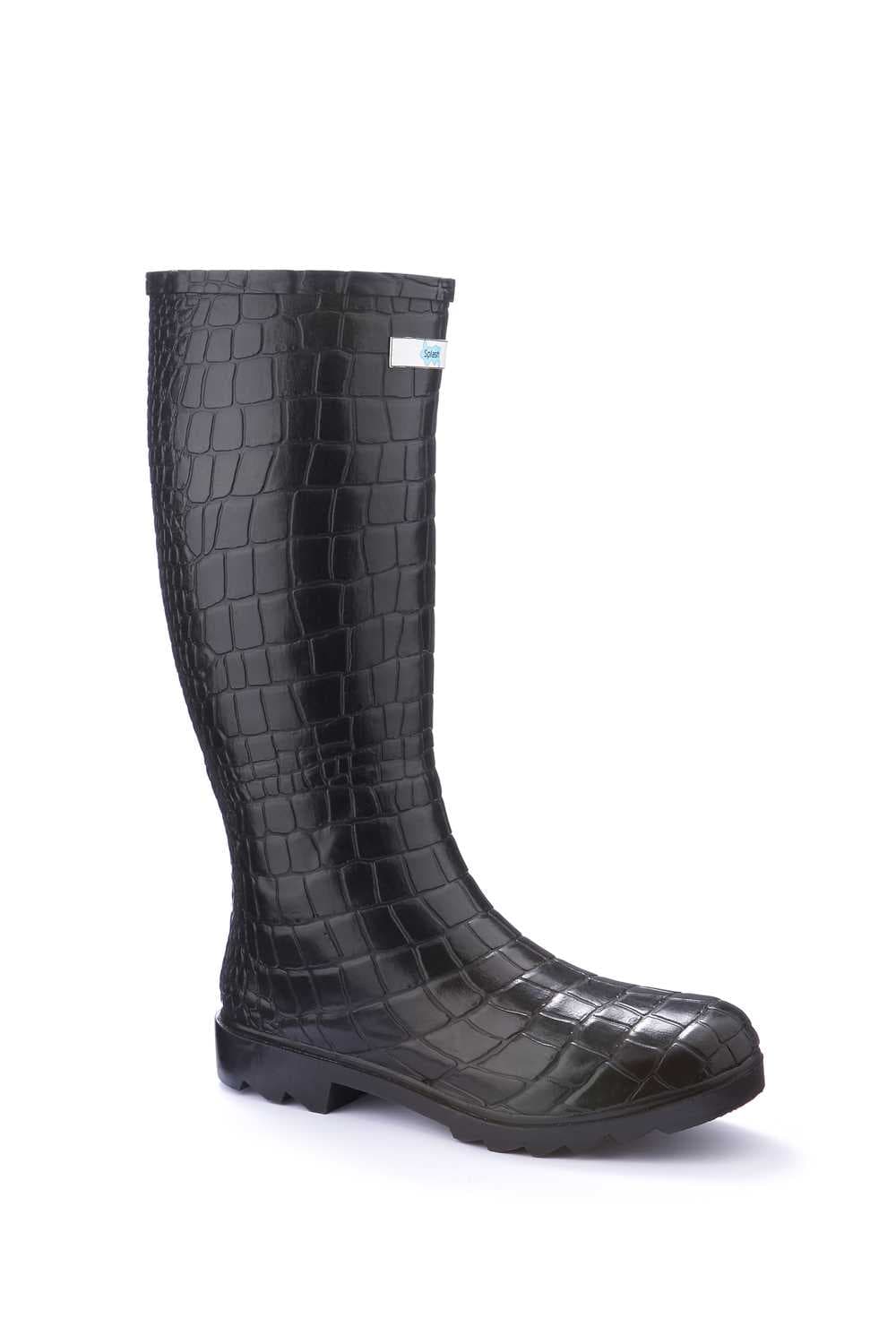 Miss Snappy Black Croc Splash Wellies (standard fit)