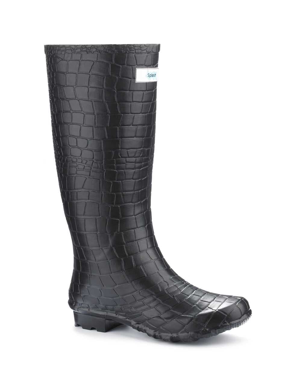 Miss Snappy Black Croc Splash Wellies (wide fit)